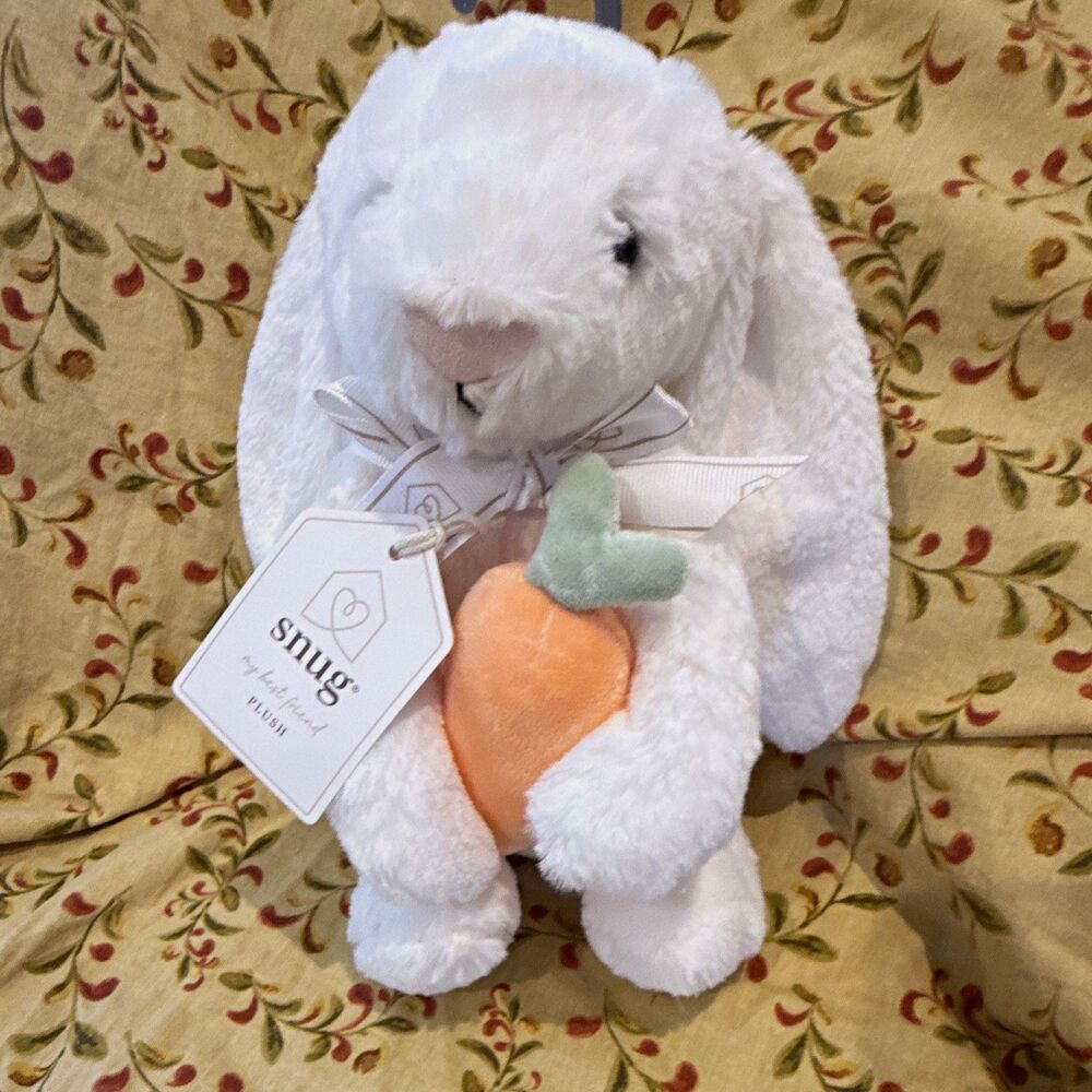 NWT Snug "My Best Friend" White Plush Bunny Holding Carrot Stuffed Animal - 11"